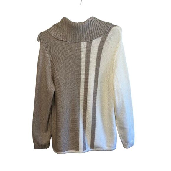 Womens Chico's Colorblock Cowl-Neck Fringe-Trim Sweater Pullover Tan Size 3 - Picture 3 of 10